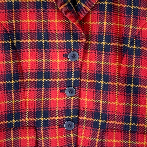 Jones NY~VINTAGE‎ 90s~Women’s 100% Wool Tartan Plaid Velvet Collar Blazer~Sz 10 - Picture 4 of 15